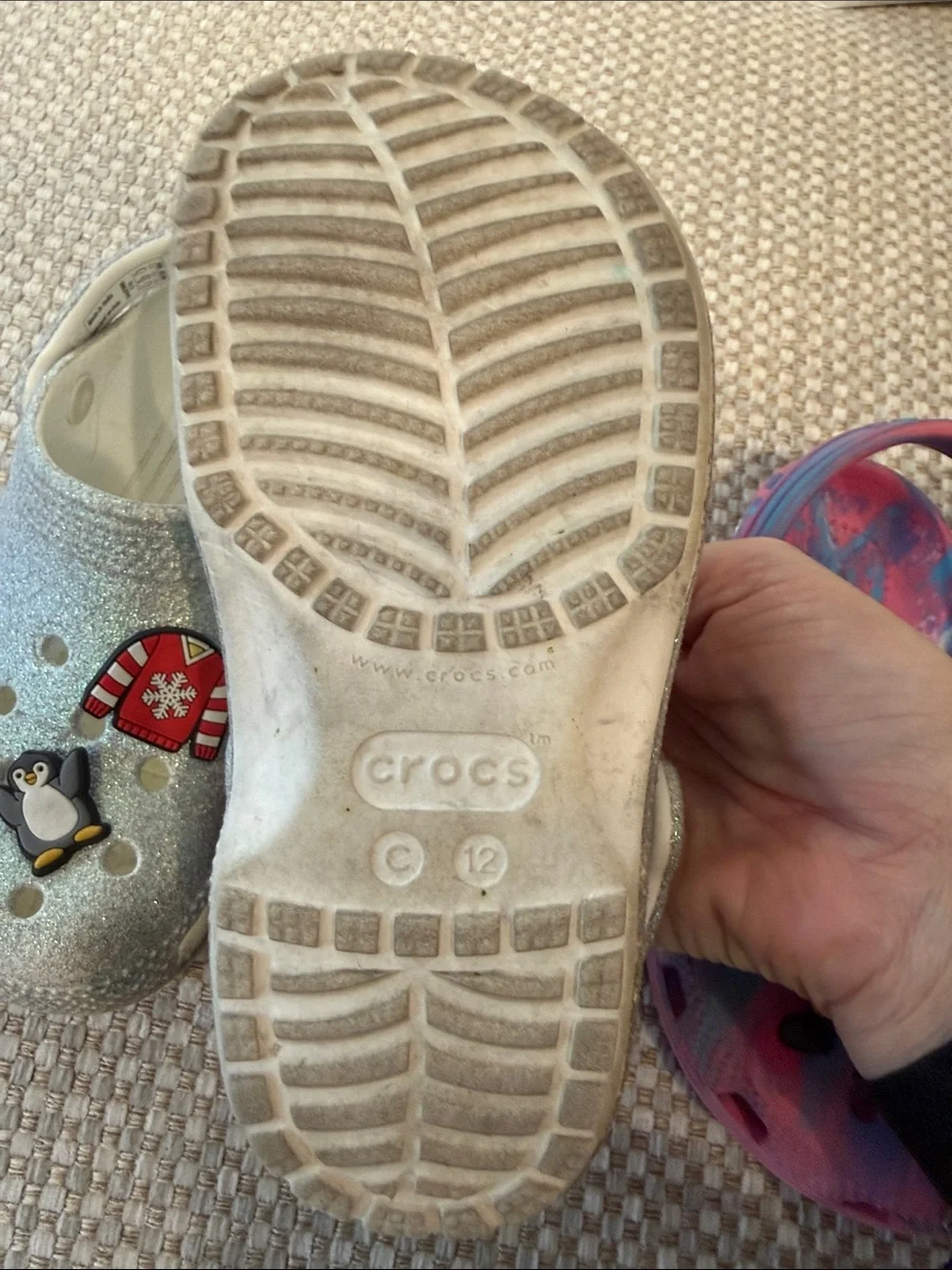 CROCS Kids Silver Glitter Clogs & Pink-Blue Tie-Dye - 2 Pair Set c11 and c12
